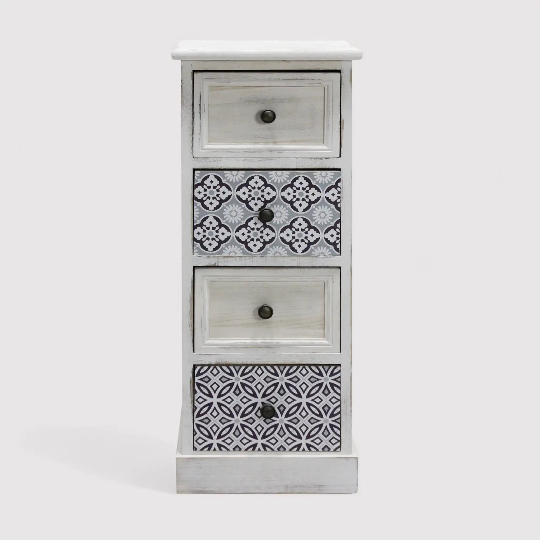 Frangola - Cassettiera con 4 cassetti bianca in stile classico