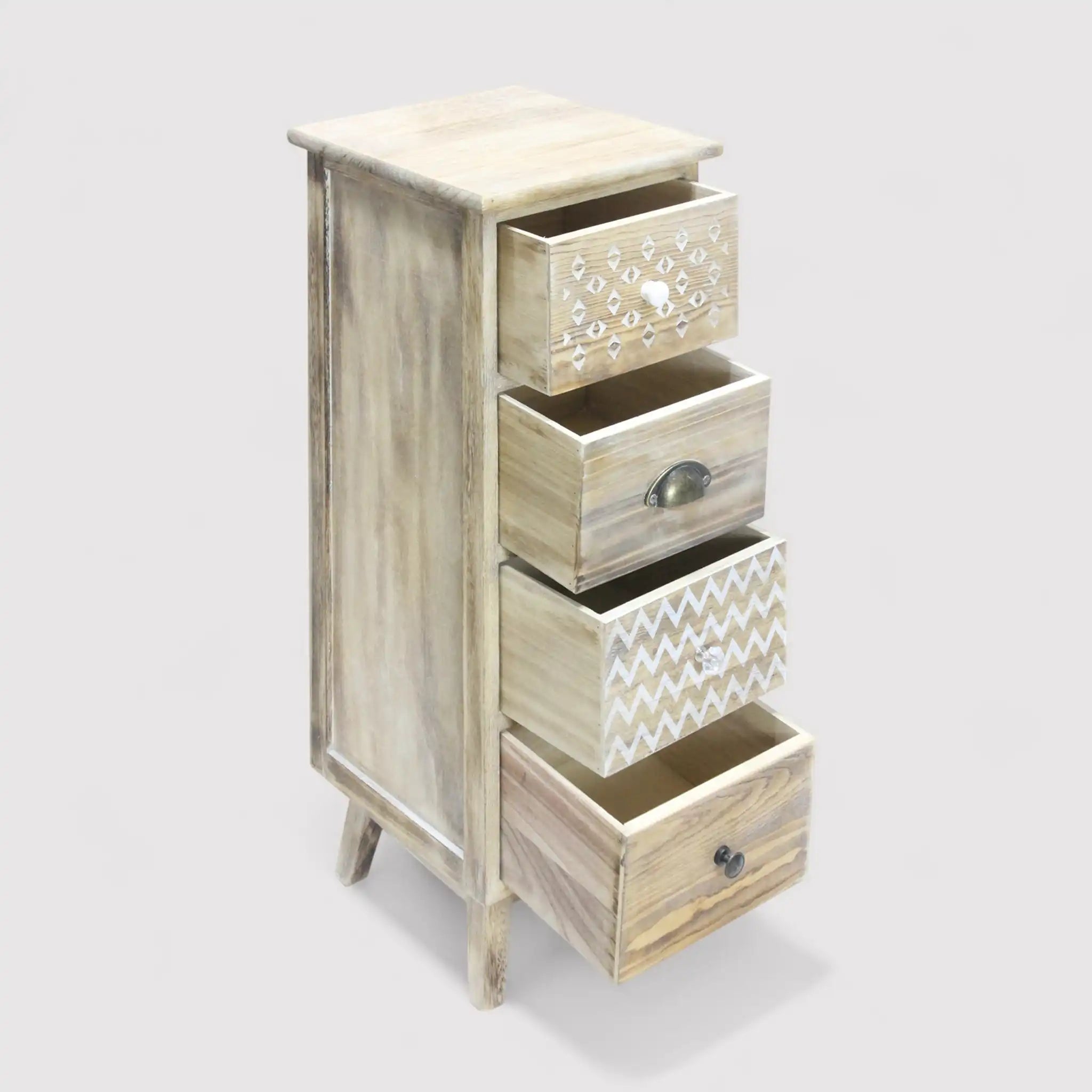 Amaryllis - Cassettiera marrone con 4 cassetti decorati