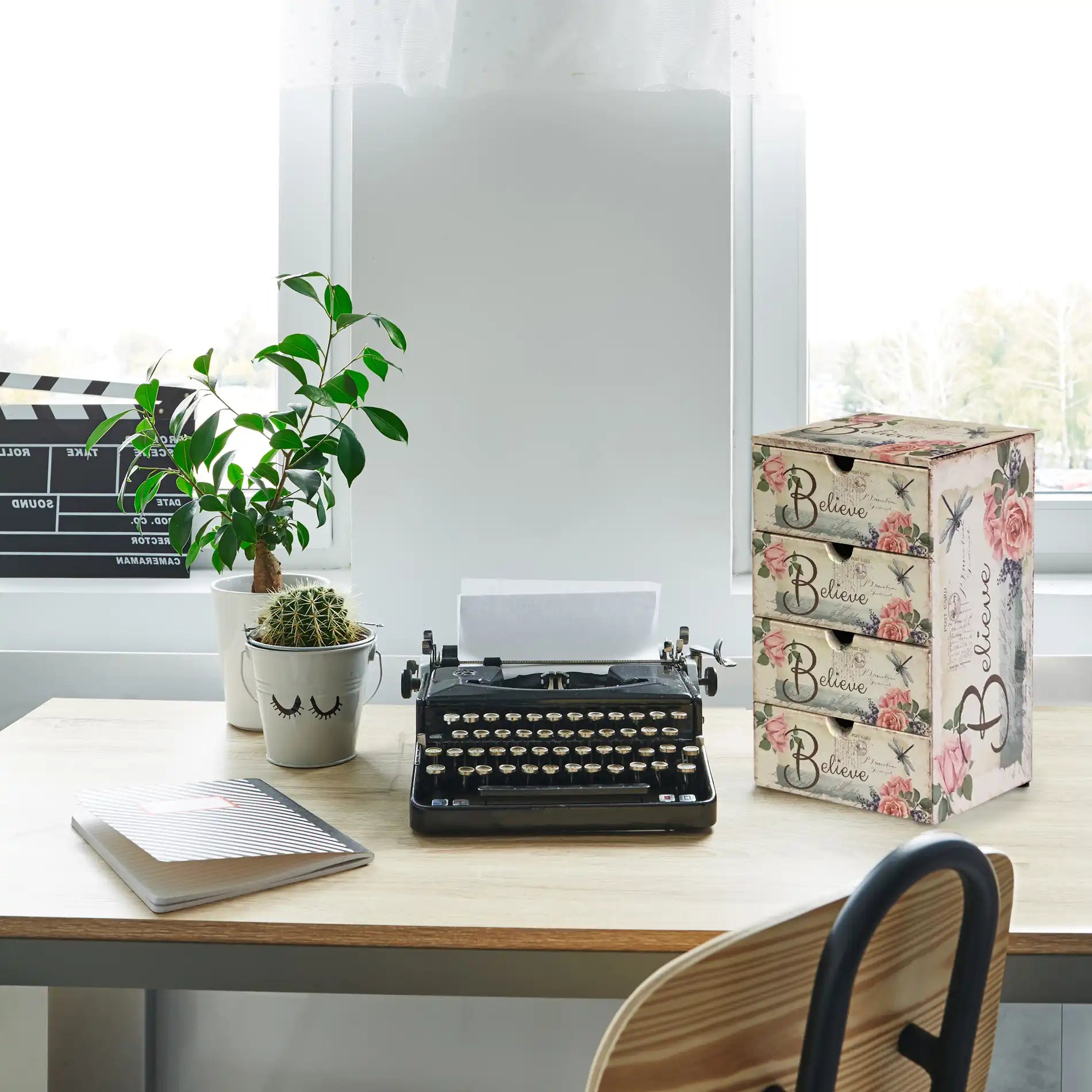 Iresine - Cassettiera da tavolo bianca con 4 cassetti