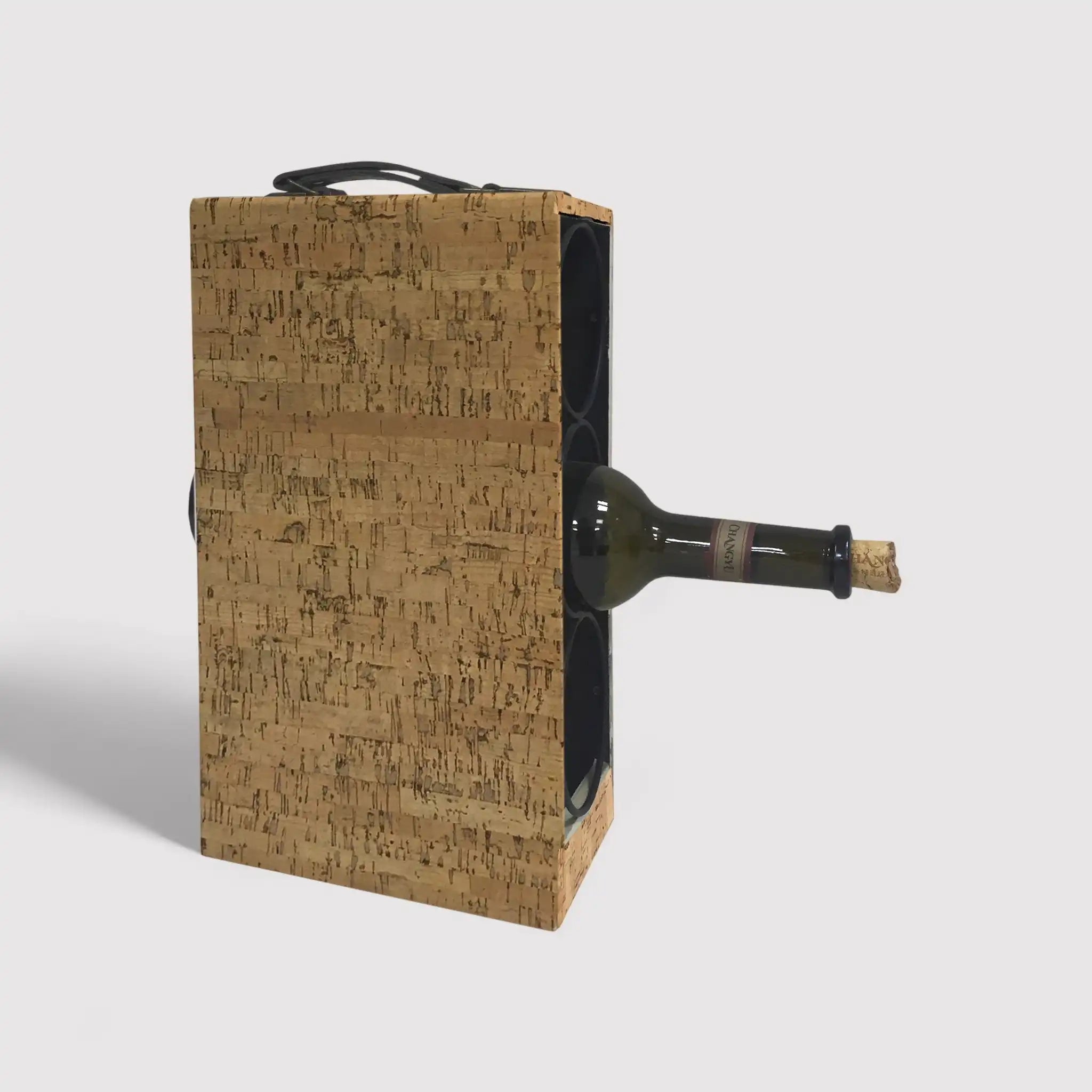 Cananga - Portabottiglie da tavolo color sughero e nero con 3 vani