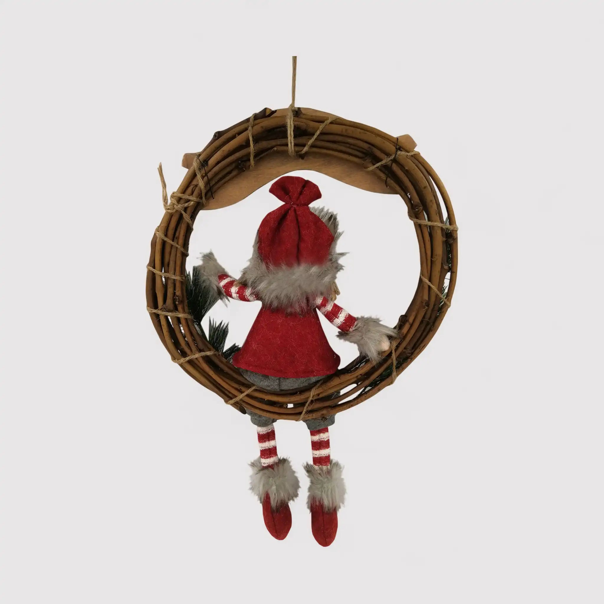 Ghirlanda di Natale per porta in tessuto e vimini