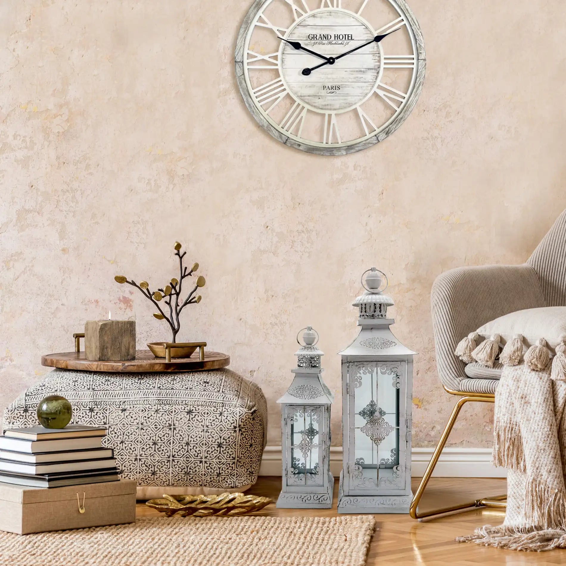 Ninfea - Set 2 di lanterne grandi bianche