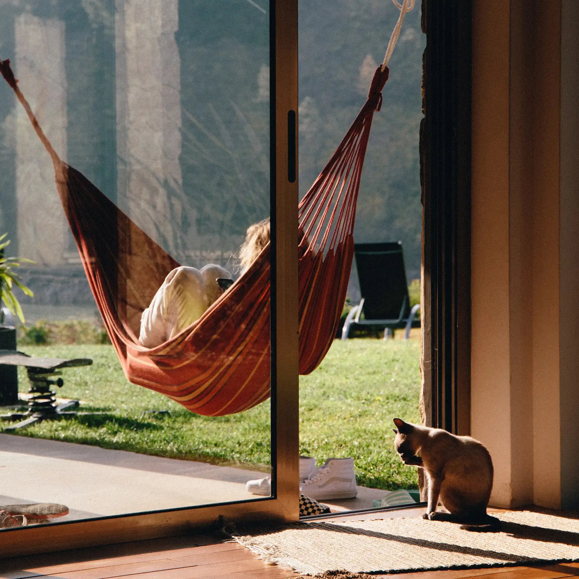 Garoafa - Amaca da giardino a righe arancioni e fuxia in policotone