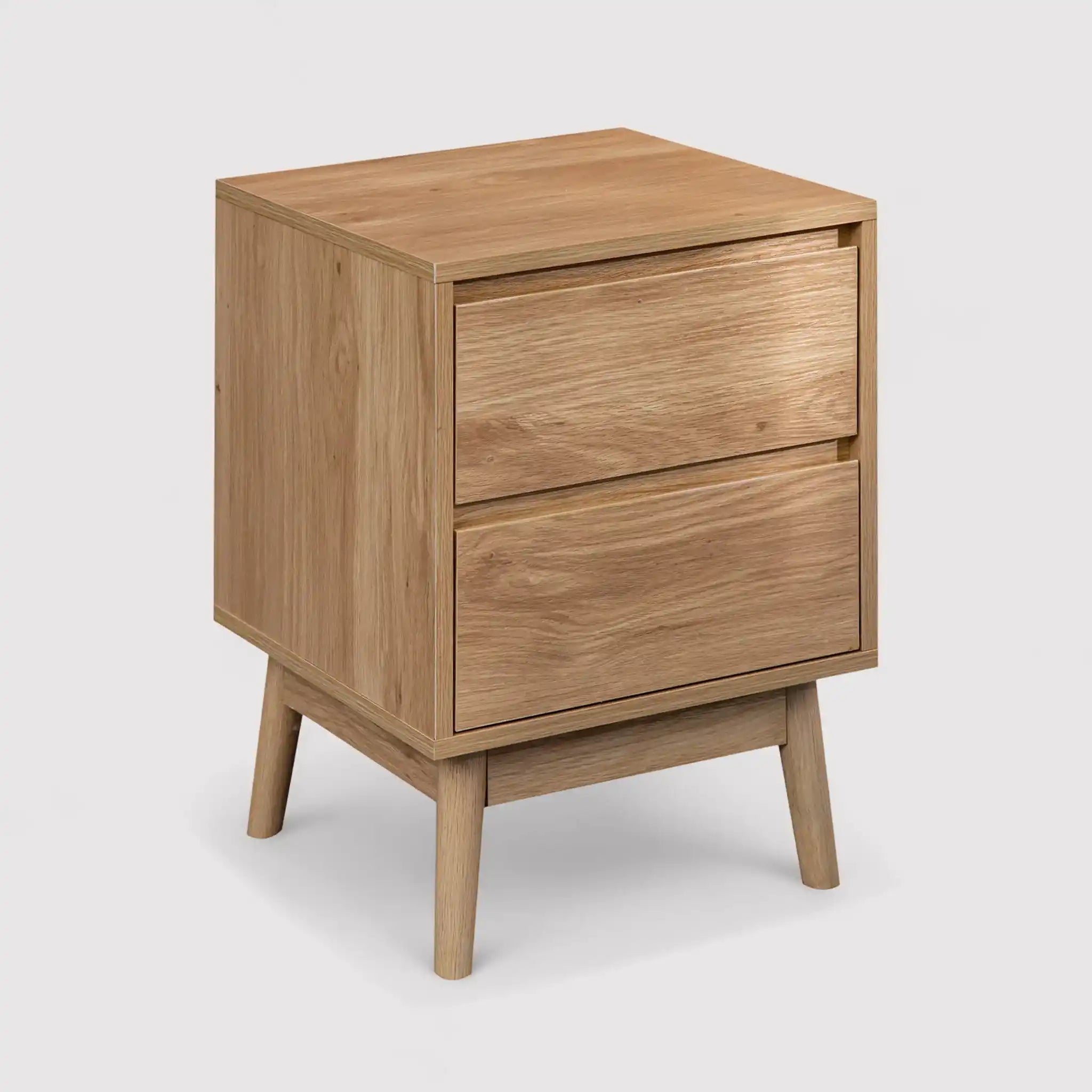 Mesita de noche color madera natural con 2 cajones