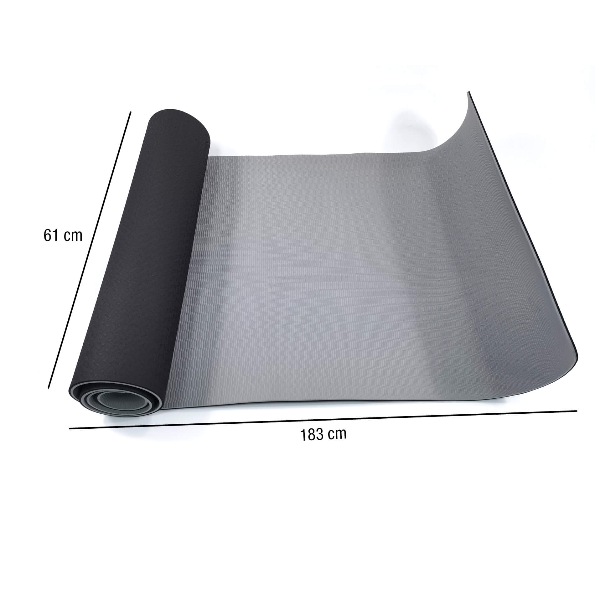 Non-slip black and gray yoga mat for home or outdoor use