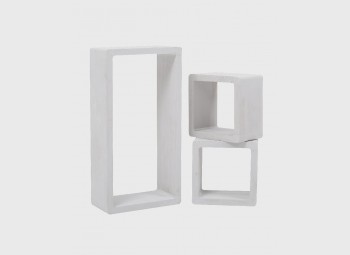 Set of 3 geometric white shabby shelves