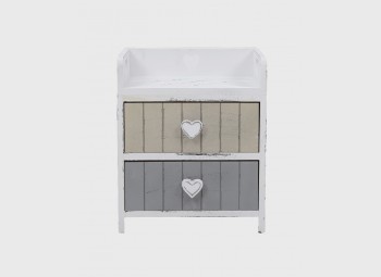 Small shabby pickled bedside table with heart-shaped knobs