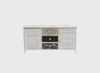 Shabby low sideboard with 2 doors 3 colored drawers