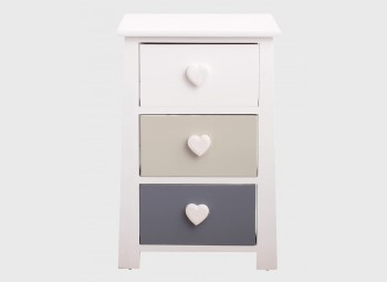 Shabby bedside table with hearts white beige and gray