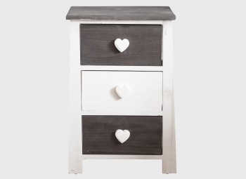 Shabby bedside table with 3 drawers and with heart knobs