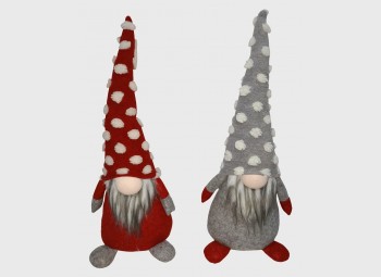 Couple of decorative Christmas gnomes in gray and red fabric