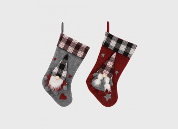 Christmas stockings to hang in red and gray fabric