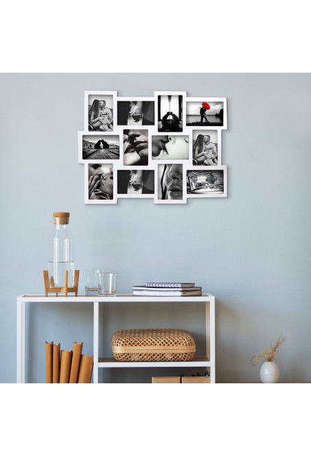 Cornice portafoto bianca da parete per 12 foto - Rebutia