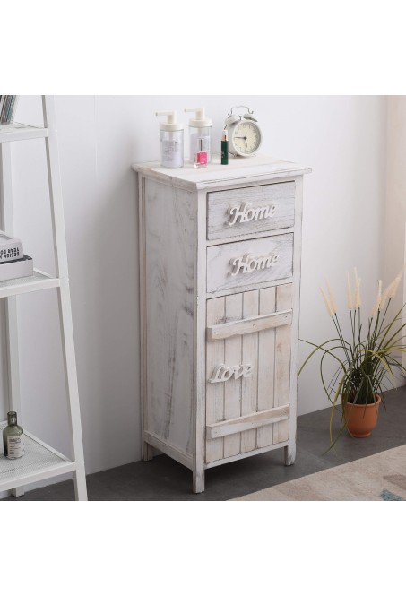 Shabby white cabinet decorated 1 door and 2 drawers - Mobili Rebecca