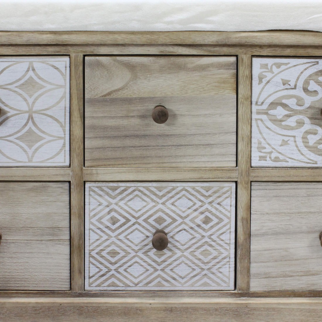 Chest with decorated drawers and upholstered seat - Mobili Rebecca