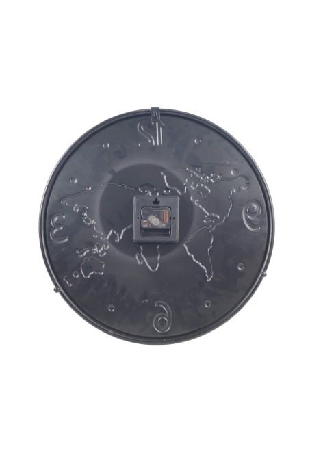 Reloj de metal negro con decoración de mapamundi - Mobili Rebecca