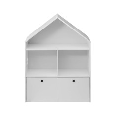 Bibliothèque blanche Montessori avec 2 étagères et 2 tiroirs