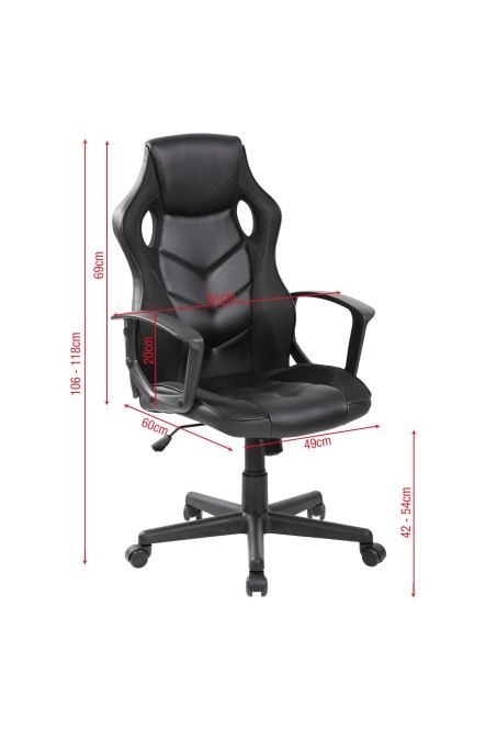 Chaise gaming ergonomique en cuir synthétique noir - Mobili Rebecca