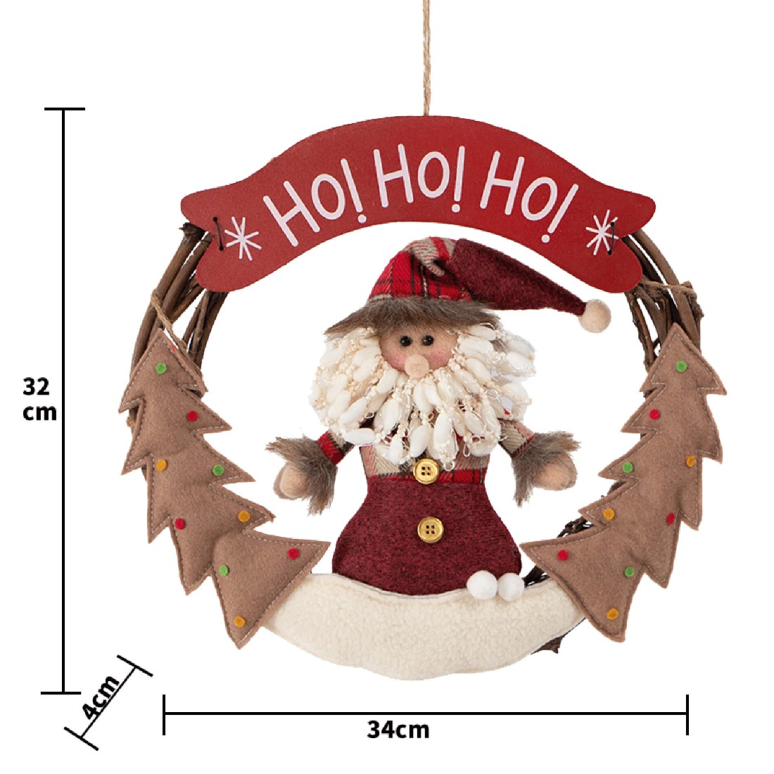 Couronne de Noël - décorée - 34 cm - plastique - accroche-porte en