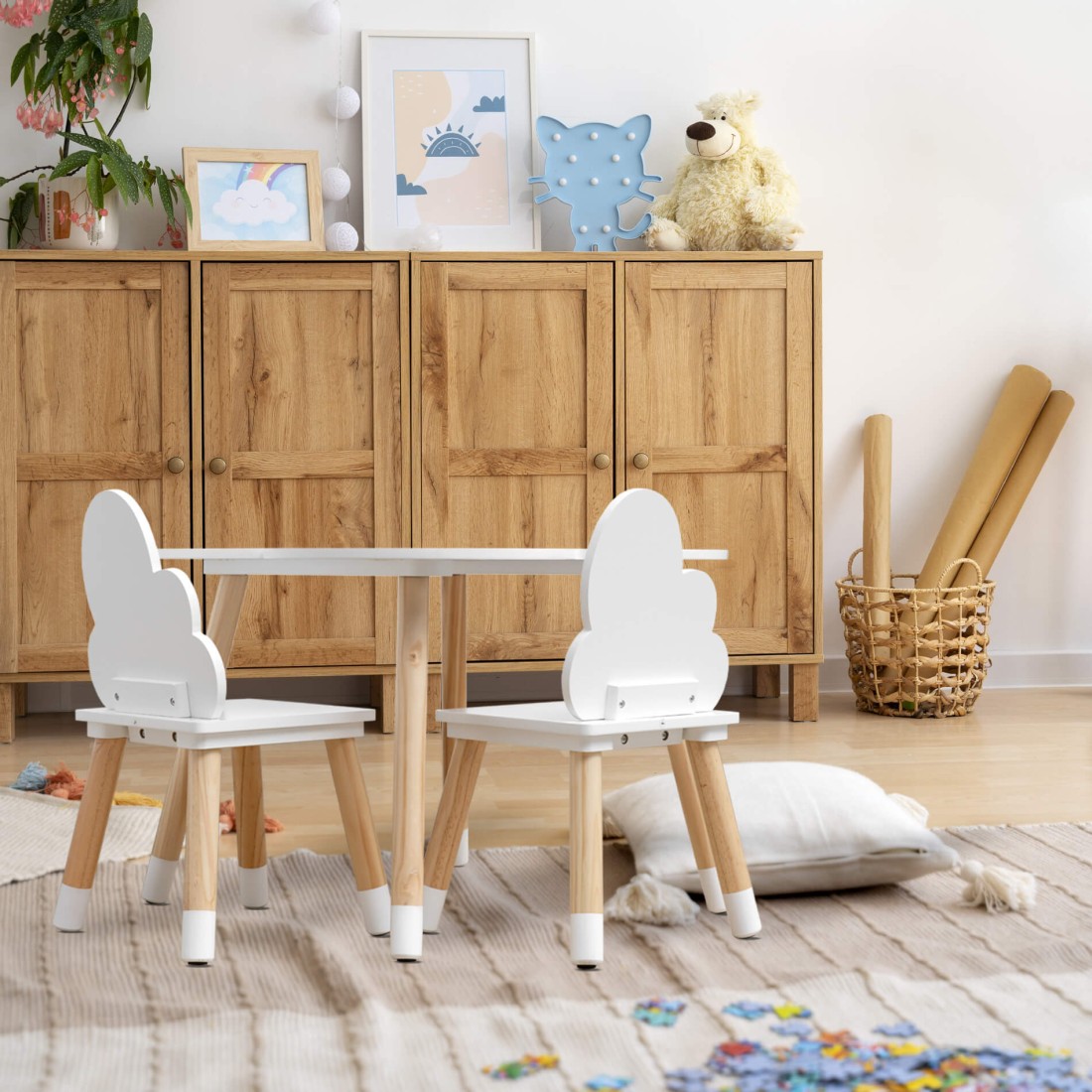 Rebecca Mobili Mesa infantil y 2 sillas Juego de mesa de madera
