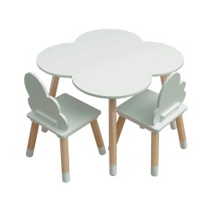 Pino - Conjunto de 2 sillas verdes para niños y una mesa