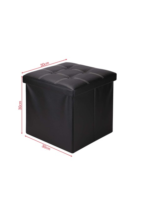 Pouf a cubo portaoggetti nero in ecopelle - Angelica
