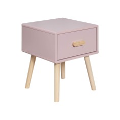 Enotera - Mesita de noche rosa para habitación infantil con 1 cajón