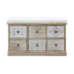 Chest with decorated drawers and upholstered seat