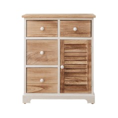 White sideboard with 1 door and 4 brown drawers