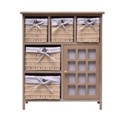 Beige country chic cabinet with 1 door and 5 baskets
