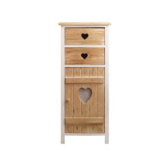 Beige shabby cabinet with 1 door and 2 drawers with hearts
