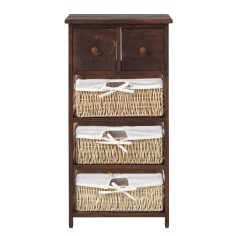 Brown wicker cabinet with 2 drawers and 3 baskets