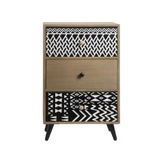 Guduchi - Bedside table with 3 engraved drawers brown and black