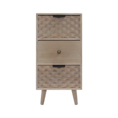 Crinum - Narrow bedside table in natural wood with 3 drawers