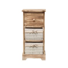 Small chest of drawers with 3 drawers in light wood and wicker