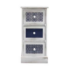 Shabby white bedside table with 3 drawers decorated with prints
