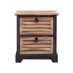 Small black and brown industrial bedside table with 2 drawers