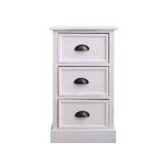 Classic white nightstand with 3 drawers and vintage knobs