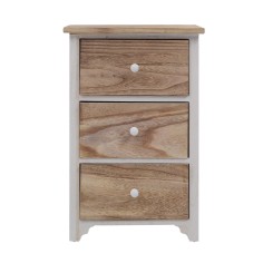 Shabby bedside table 3 drawers white and natural wood