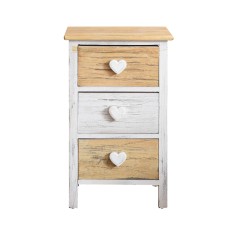 White and beige shabby chic bedside table with 3 drawers