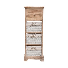 Rustic chest of drawers in light wood with 1 drawer and 3 baskets