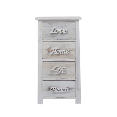 White shabby chest of drawers with decorative lettering