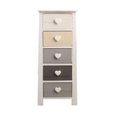 Shabby chest of drawers with heart knobs and 5 drawers