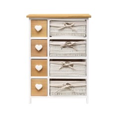 Shabby chest of drawers with 4 drawers with hearts and 4 baskets