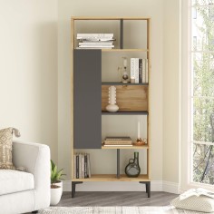 Kanak - Modern bookcase with 7 open compartments and 1 cubby