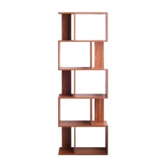 Walnut colored bookcase with 5 shelves
