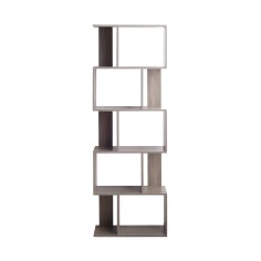 Modern gray bookcase with 5 shelves and 10 compartments