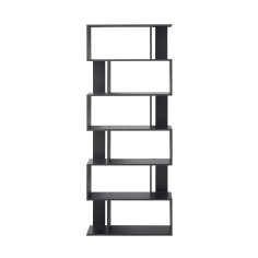 Modern black wood bookcase with 6 shelves