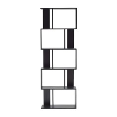 High and narrow black bookcase in modern style with 5 shelves