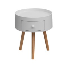 Scandinavian style round bedside table with one drawer